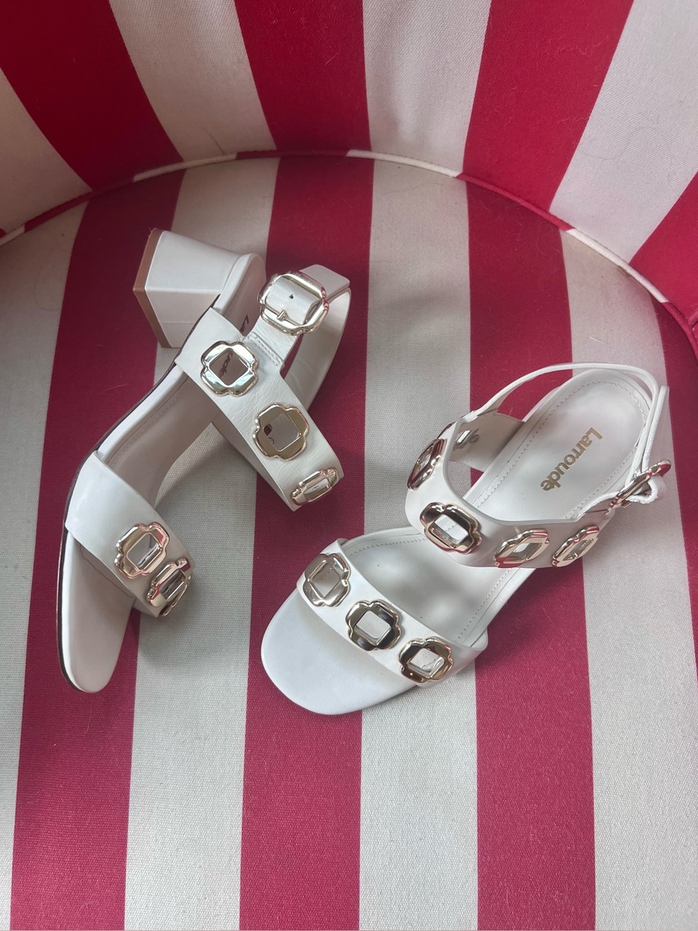 Larroude Milan Ivory Block Heel Sandals - 5